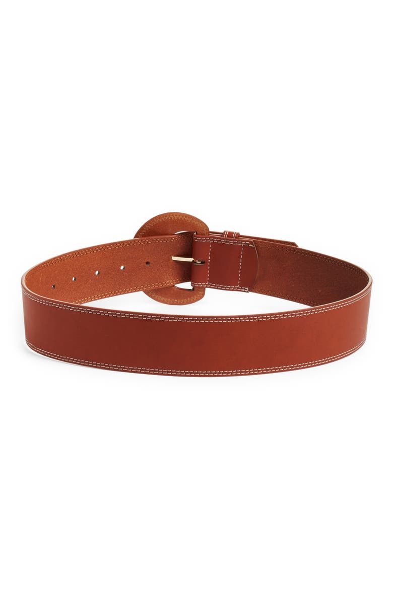 Contrast Stitch Leather Belt, Alternate, color, RUST AMBER