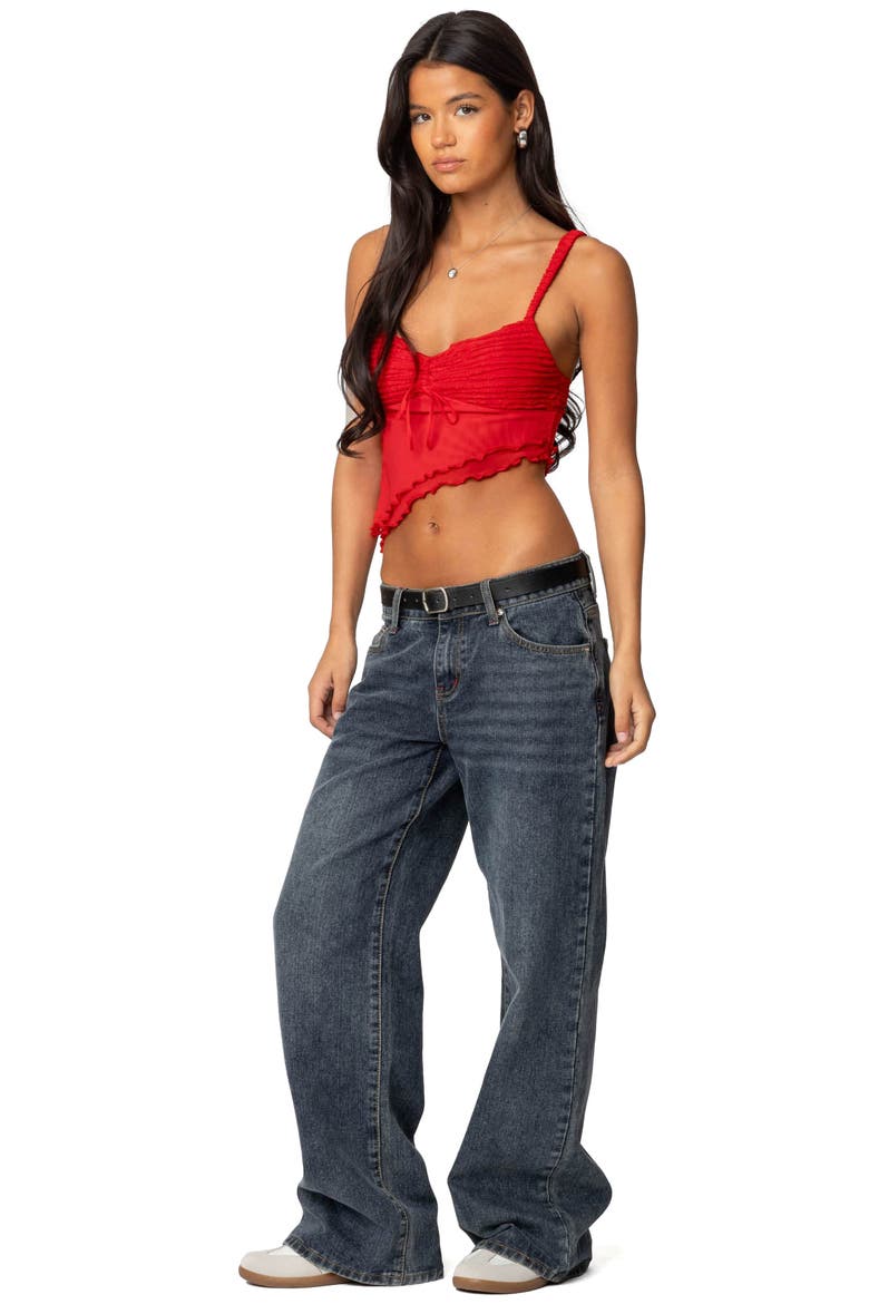 Ruffle Asymmetric Crop Top, Alternate, color, RED