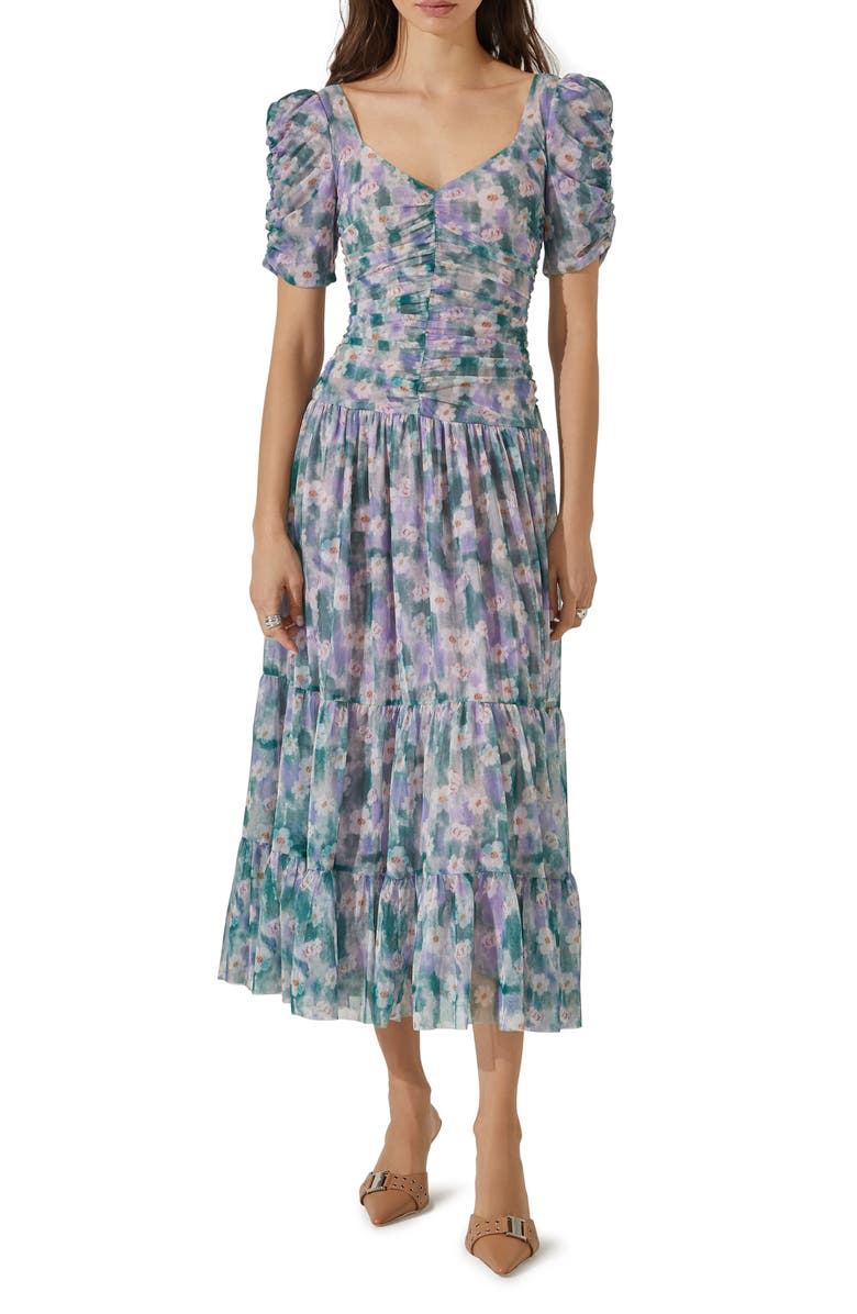 ASTR the Label Floral Print Ruched Maxi Dress, Main, color, 