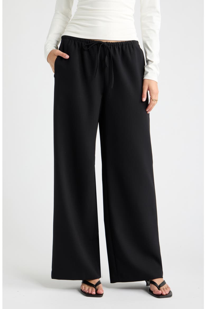 Icon Twill Pull-On Wide Leg Pants, Main, color, BLACK