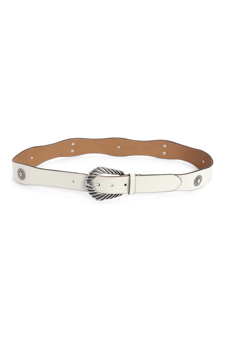 Aria Concho Leather Belt, Main, color, IVORY TOFU- ANTIQUE SILVER