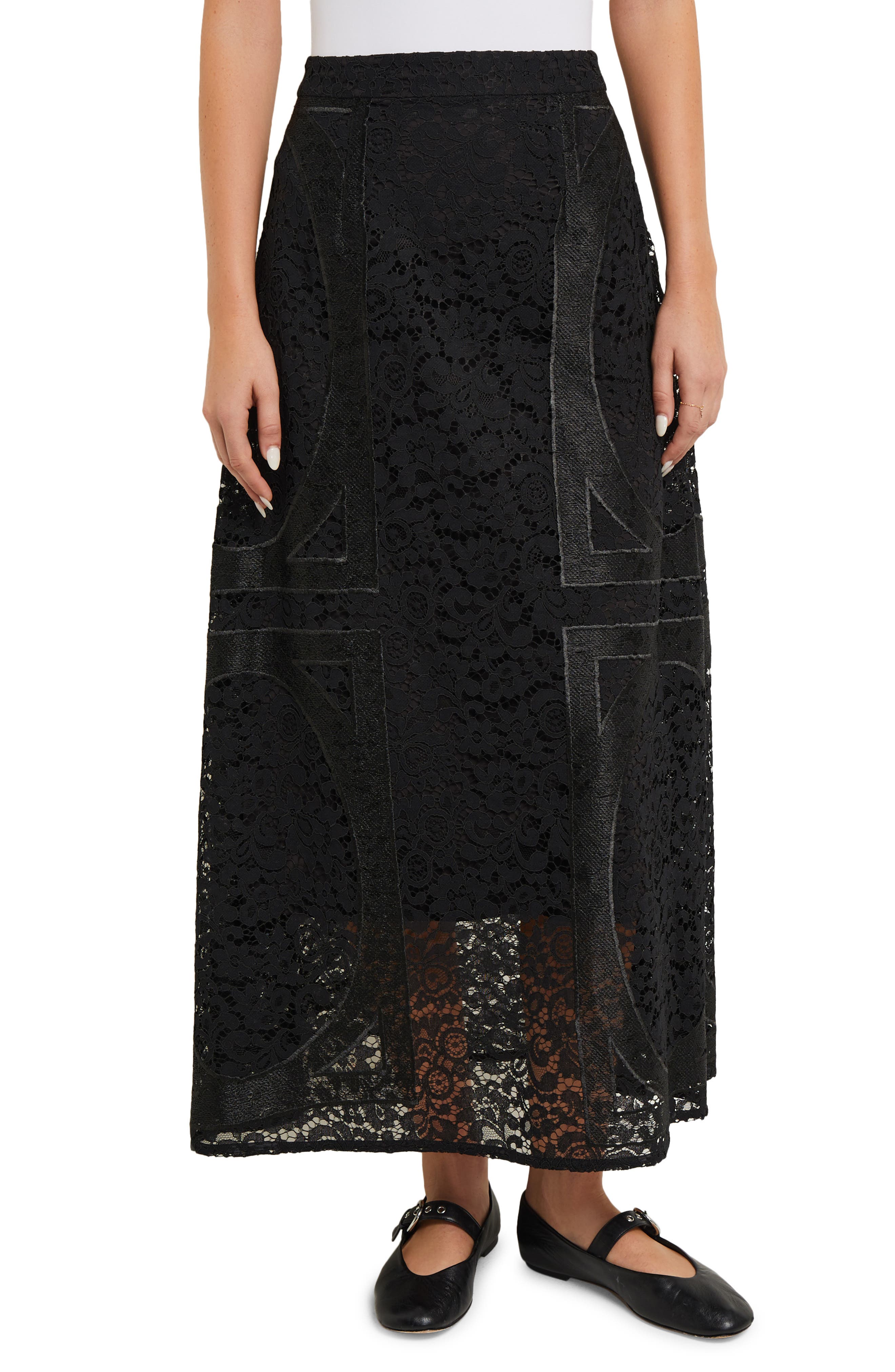 Misook Panel Detail Lace Maxi Skirt