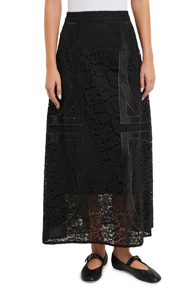 Panel Detail Lace Maxi Skirt, Main, color, BLACK