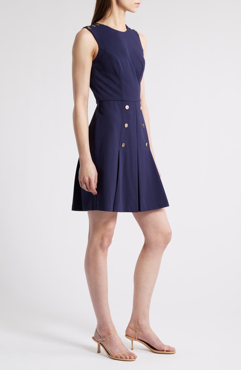 Tahari ASL Button Detail Sleeveless Crepe Dress, Alternate, color, Midnight Navy