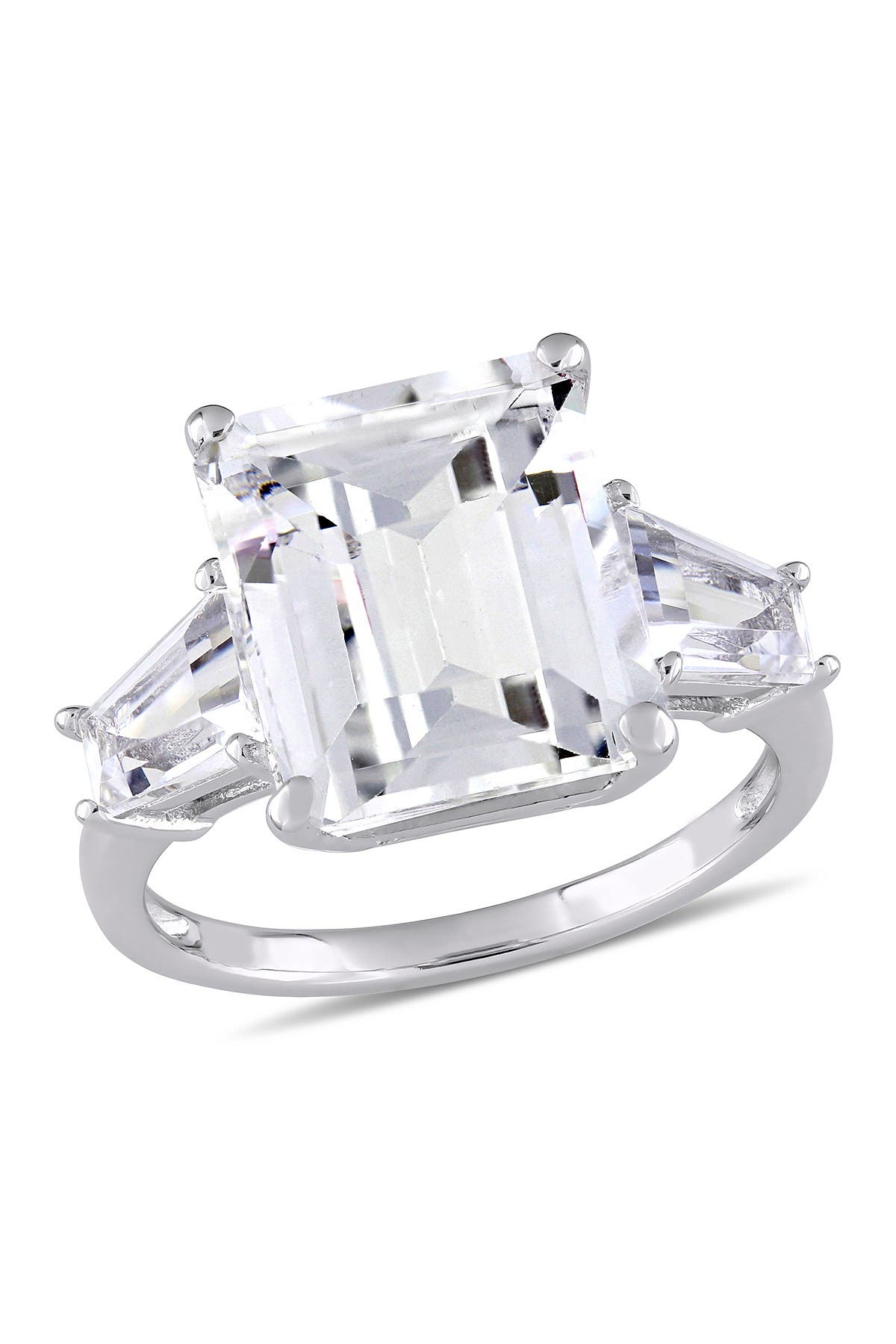 DELMAR Sterling Silver 3-Stone White Topaz Ring