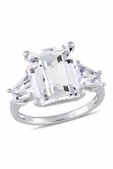 DELMAR Sterling Silver 3-Stone White Topaz Ring