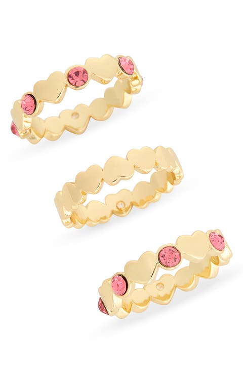 Pack of 3 Heart Cubic Zirconia Stacking Rings