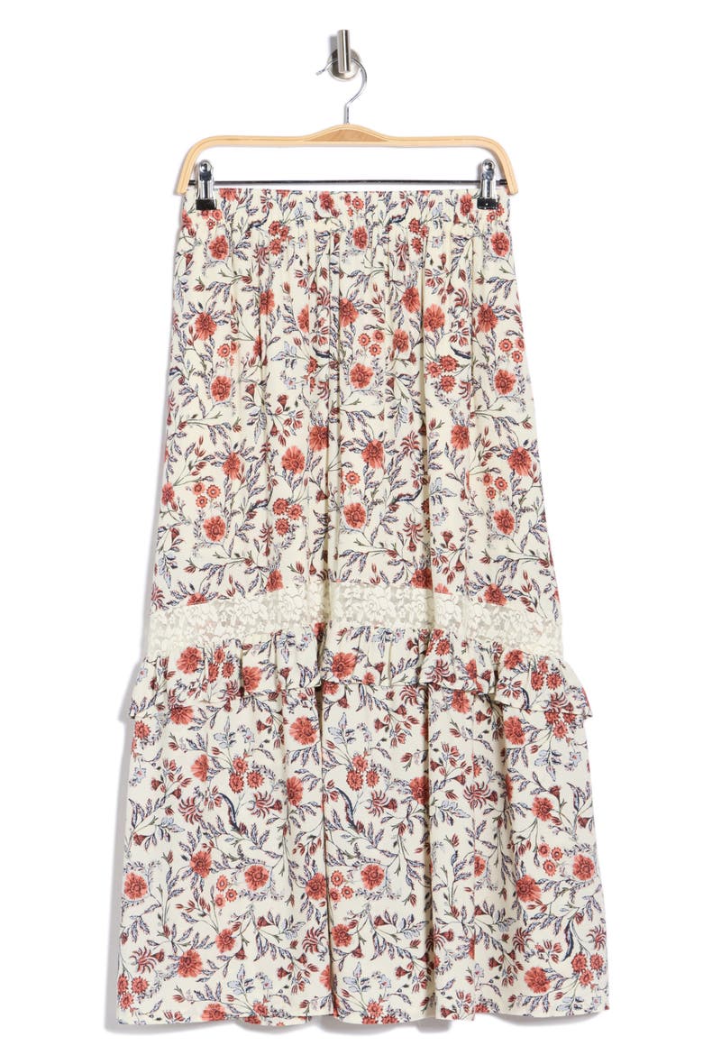 Ruffle Lace Inset Maxi Skirt, Alternate, color, IVORY- PINK FLEURETTE