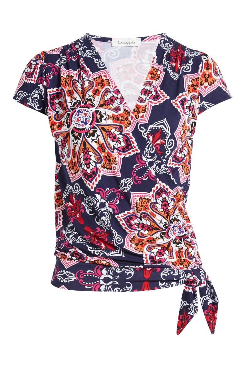 Faux Wrap Top, Alternate, color, NAVY HOT PINK