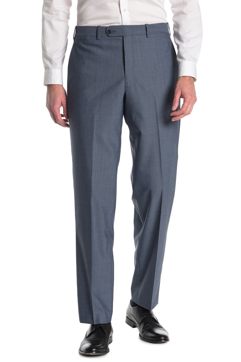 Wool Blend Flat Front Trousers, Main, color, BLUE