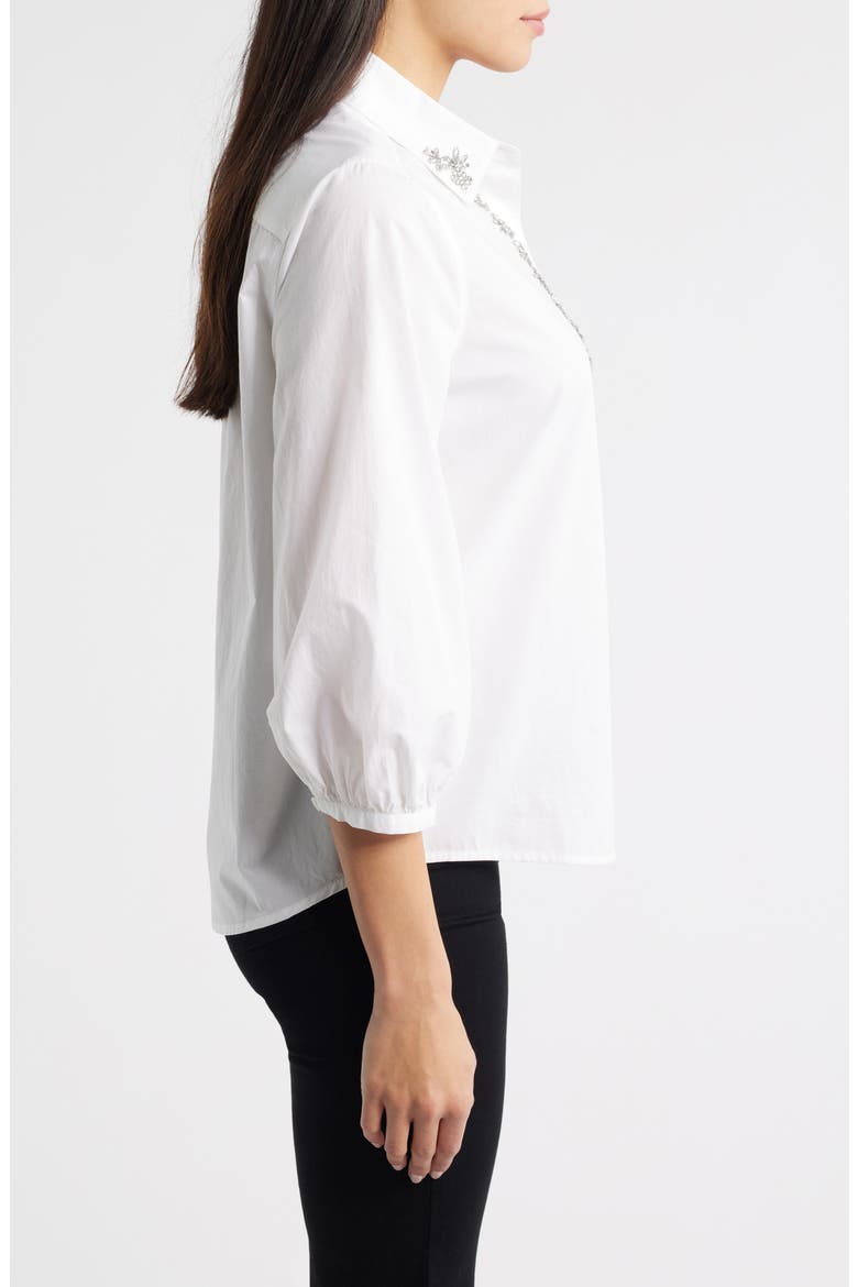 Oceana Isle Rhinestone Cotton Poplin Button-Up Shirt, Alternate, color, WHITE
