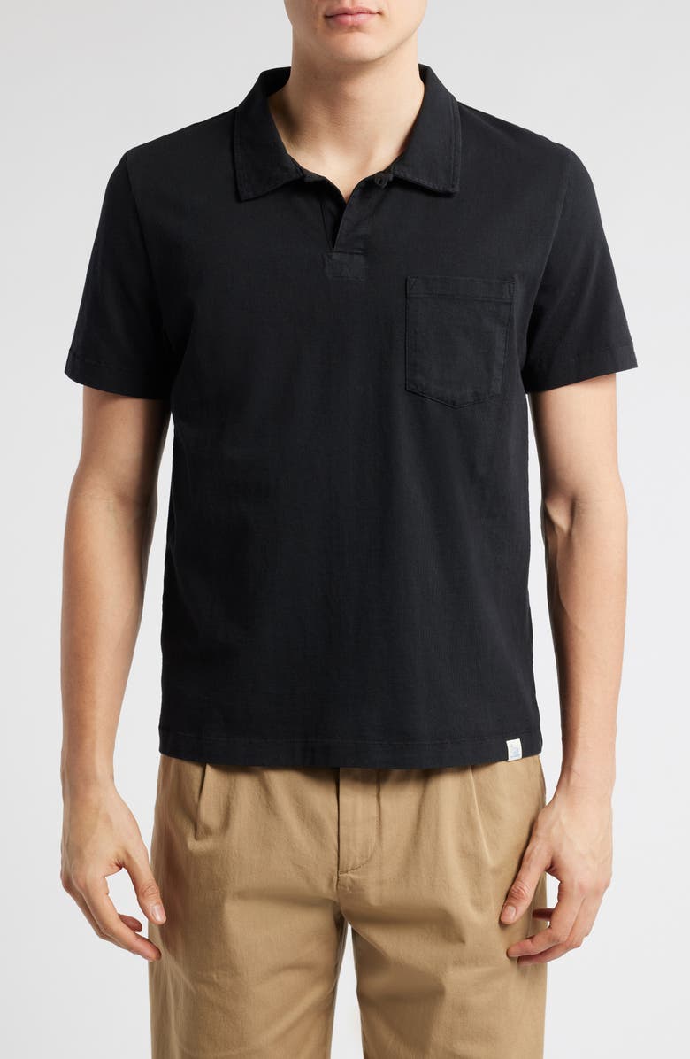MERZ B SCHWANEN Classic Organic Cotton Jersey Polo with Pocket, Main, color, Deep Black