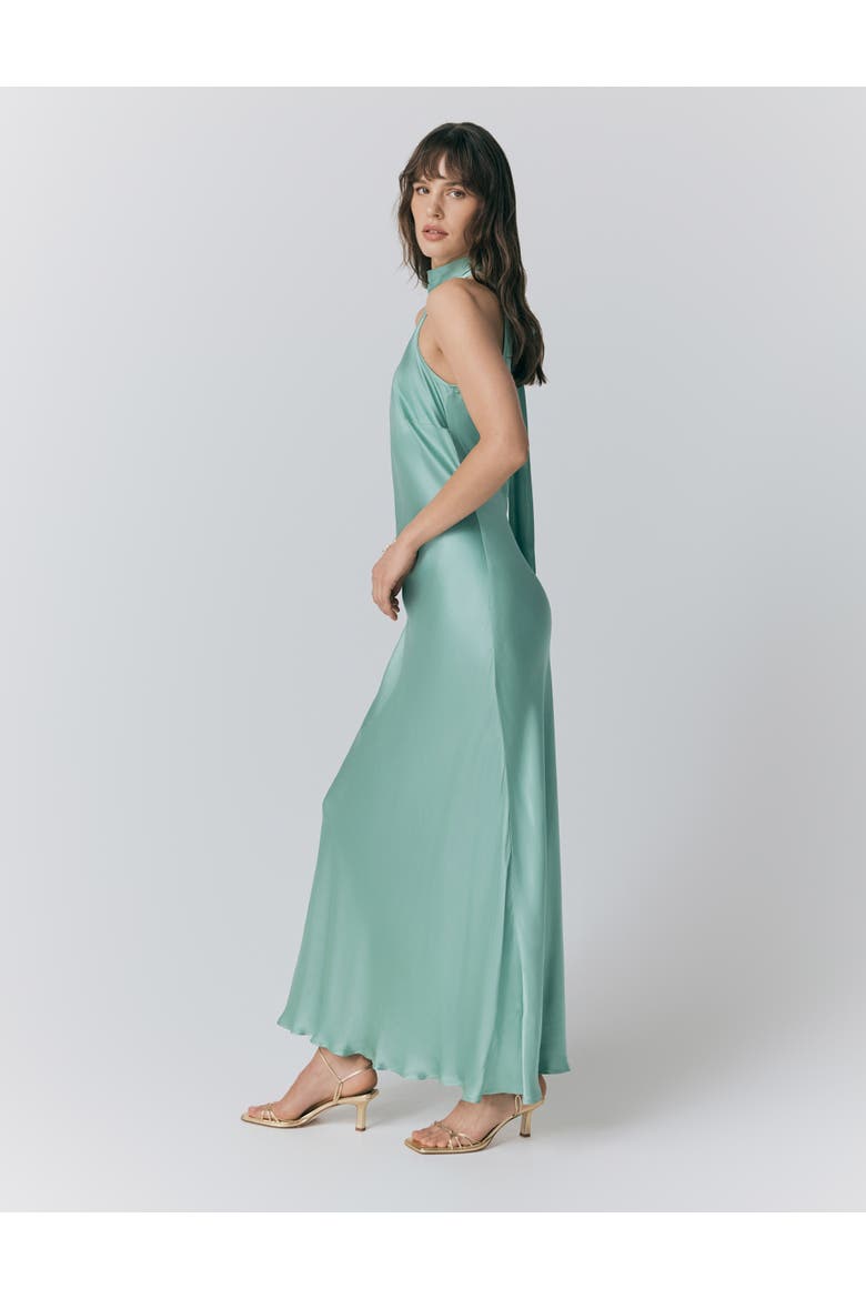 Amaia Halter Neck Satin Maxi Dress, Alternate, color, Pastel Green