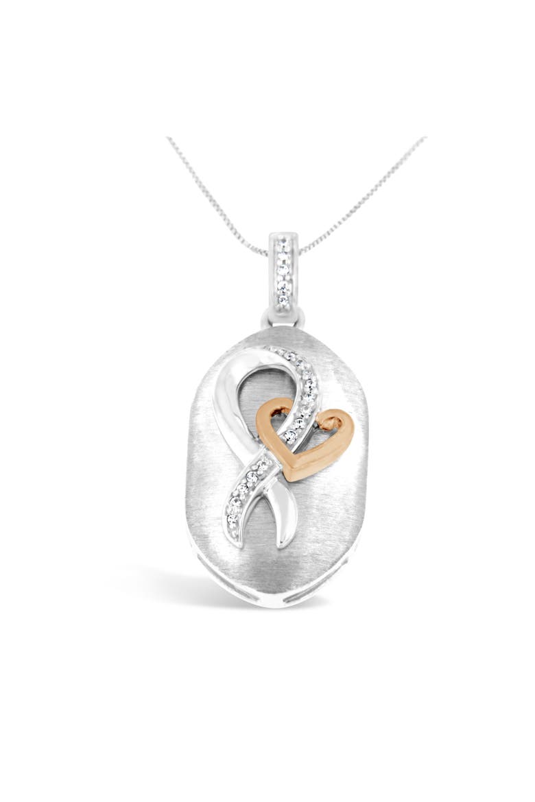 10k Rose Gold Over Silver 1/10 Ctw Diamond Heart and Ribbon Pendant Necklace, Alternate, color, White
