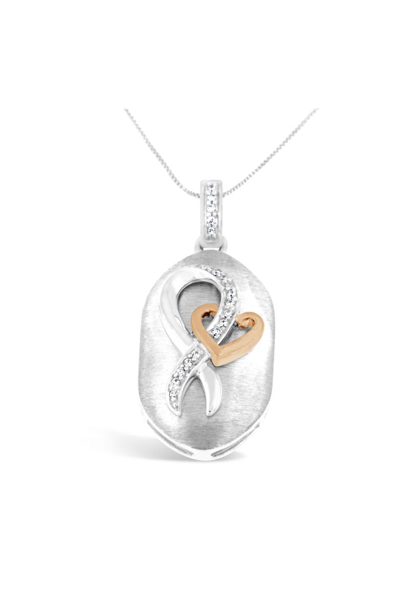 Haus of Brilliance 10k Rose Gold Over Silver 1/10 Ctw Diamond Heart and Ribbon Pendant Necklace, Alternate, color, White