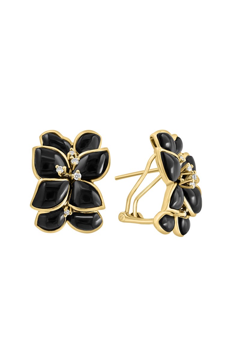 14K Yellow Gold Diamond Onyx Blossom Earrings, Alternate, color, 14K Gold