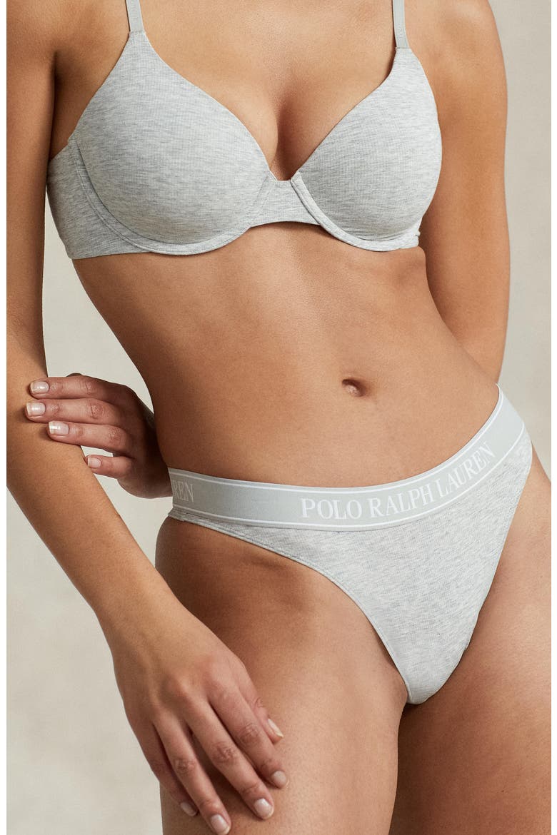 Mid Rise Cotton Blend Thong, Alternate, color, HEATHER GREY