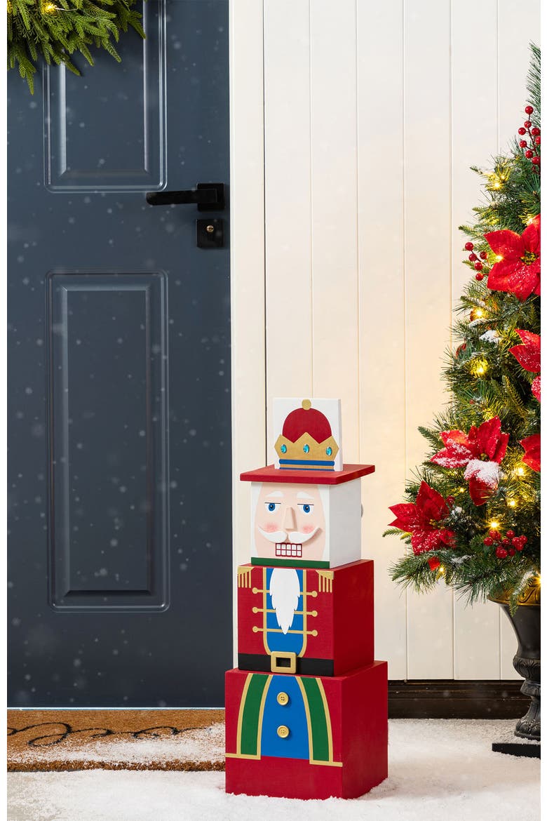 Christmas Wood Santa Nutcracker Reversible Boxed Porch Decor, Alternate, color, Red