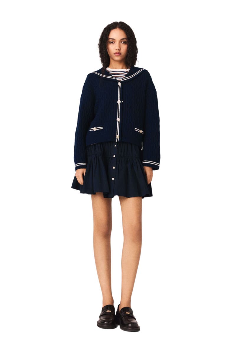 maje Boat neck cable-knit cardigan, Main, color, Navy