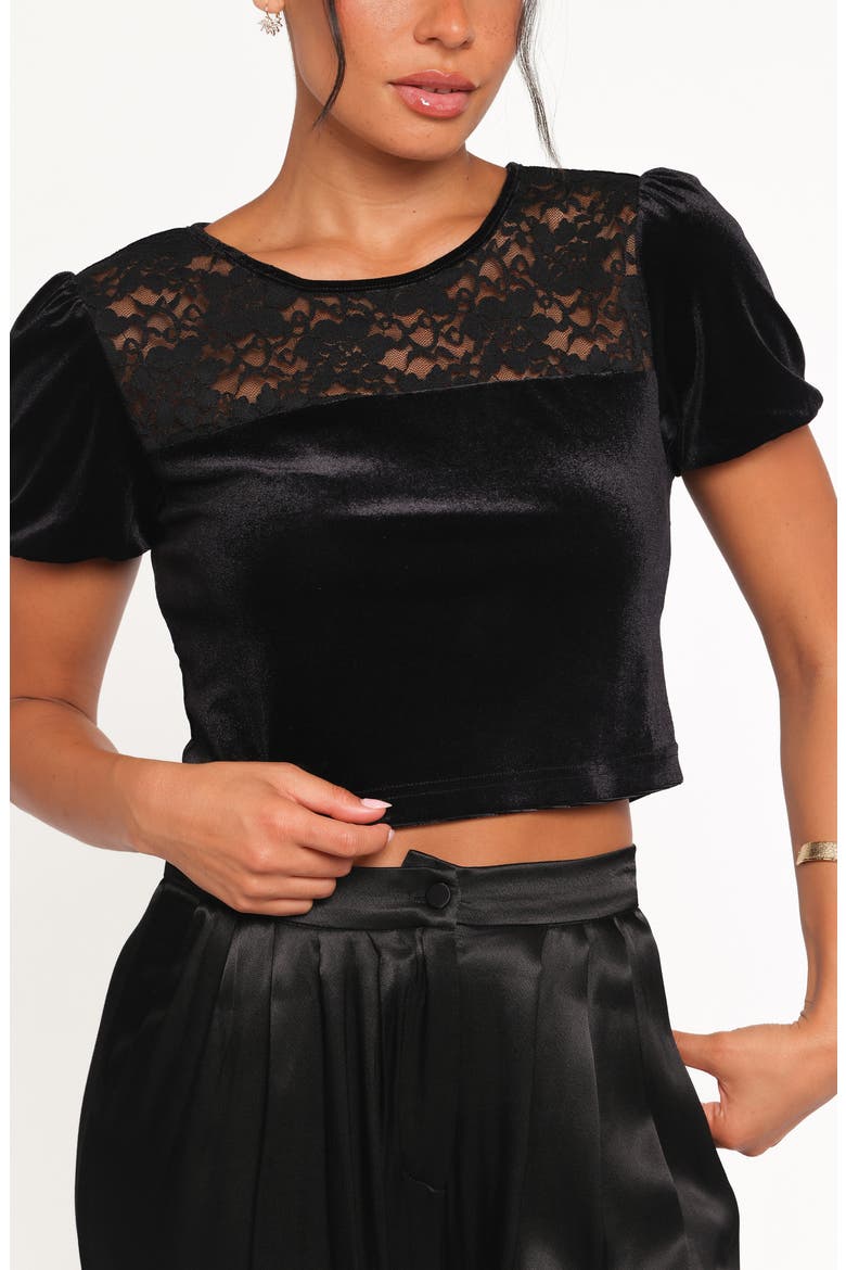 Caitlin Lace & Velvet Crop Top, Alternate, color, BLACK VELVET