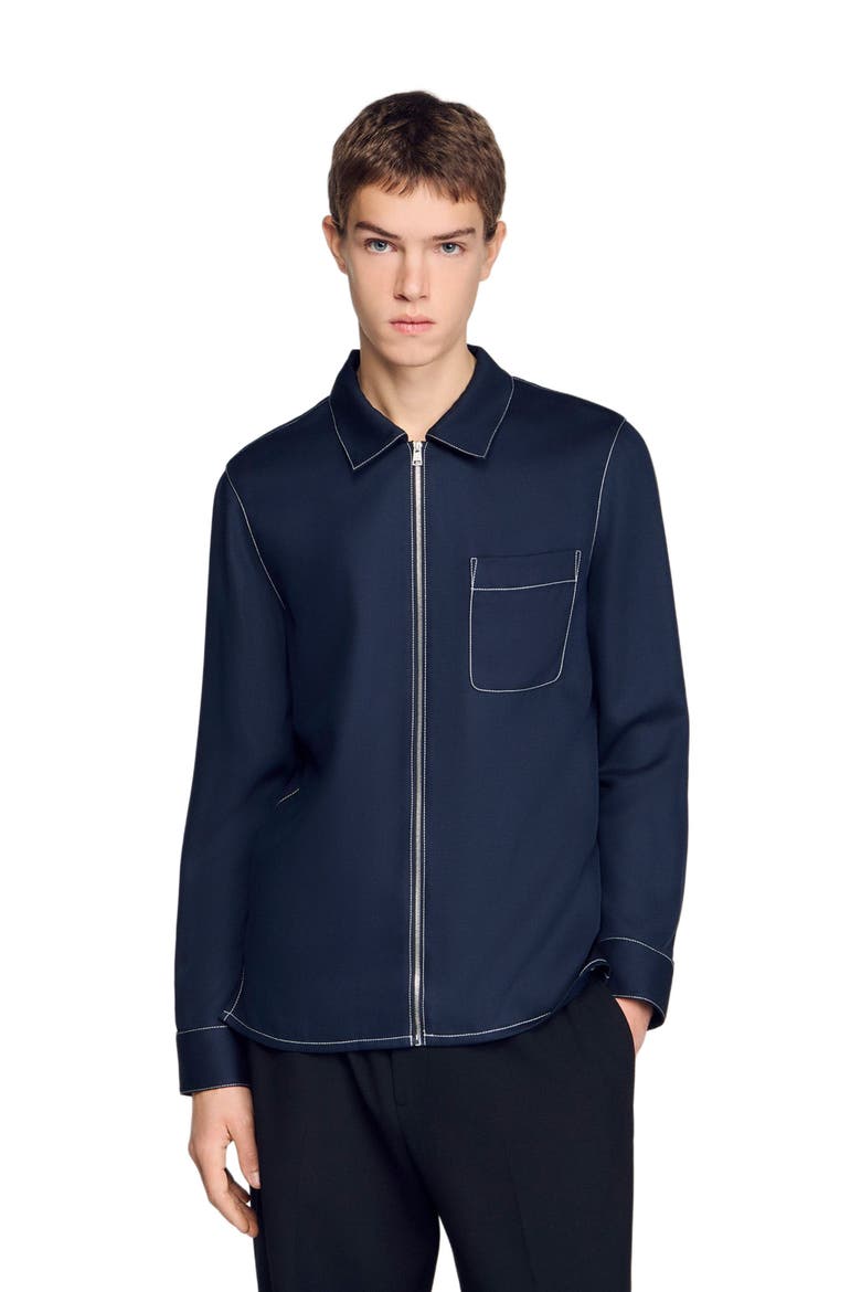 Loose-fit zip-up shirt, Main, color, Navy blue