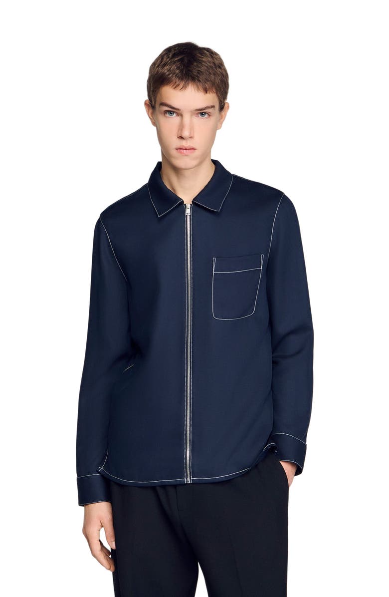 SANDRO Loose-fit zip-up shirt, Main, color, Navy Blue