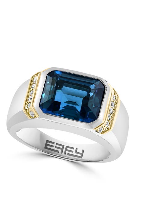 London Blue Topaz & White Topaz Statement Ring in Sterling Silver