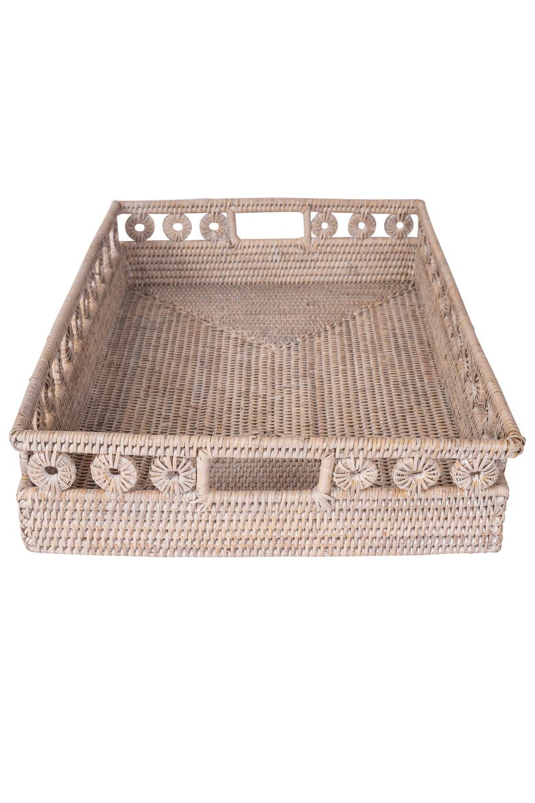 Artifacts Rattan Inna Design Rectangular Tray with Cutout Handles, Alternate, color, White Wash