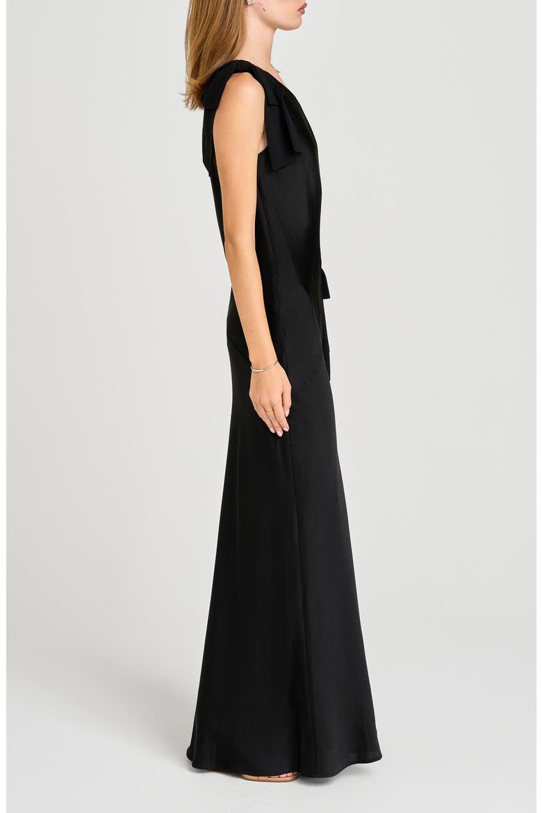 x Sara Walker Audrey One-Shoulder Washed Satin Maxi Dress, Alternate, color, BLACK
