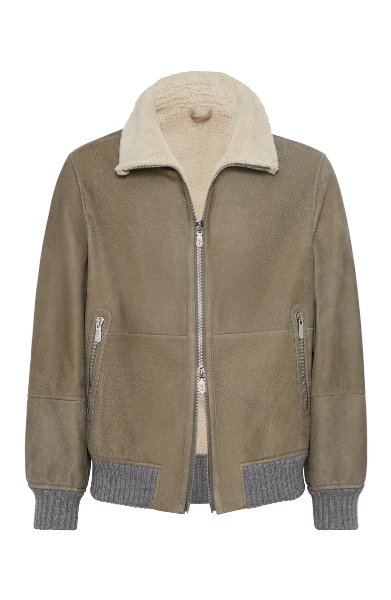 Brunello Cucinelli Nubuck shearling bomber jacket, Main, color, 