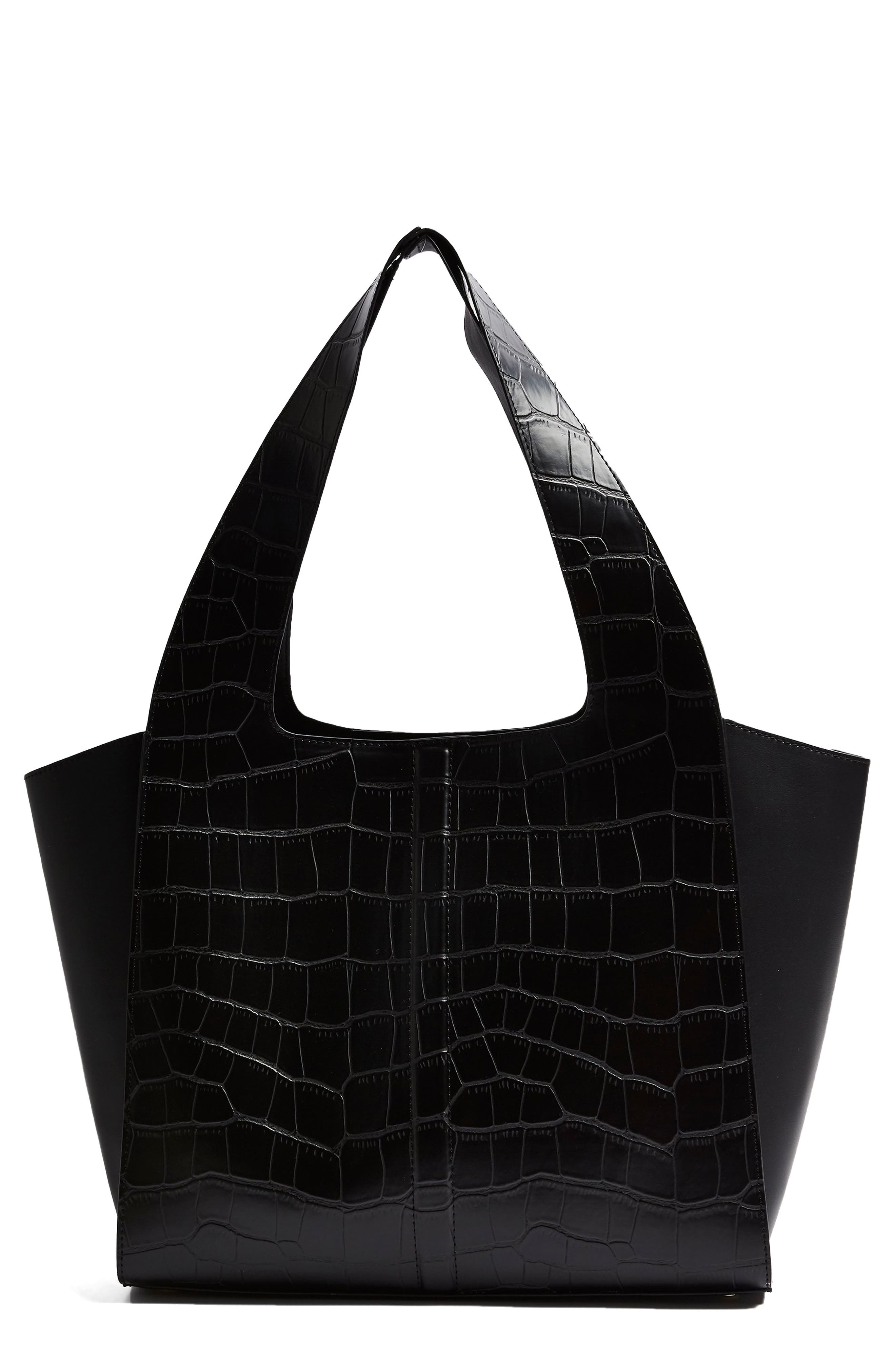 Topshop Taylor Croc Embossed Faux Leather Tote, Main, color, 