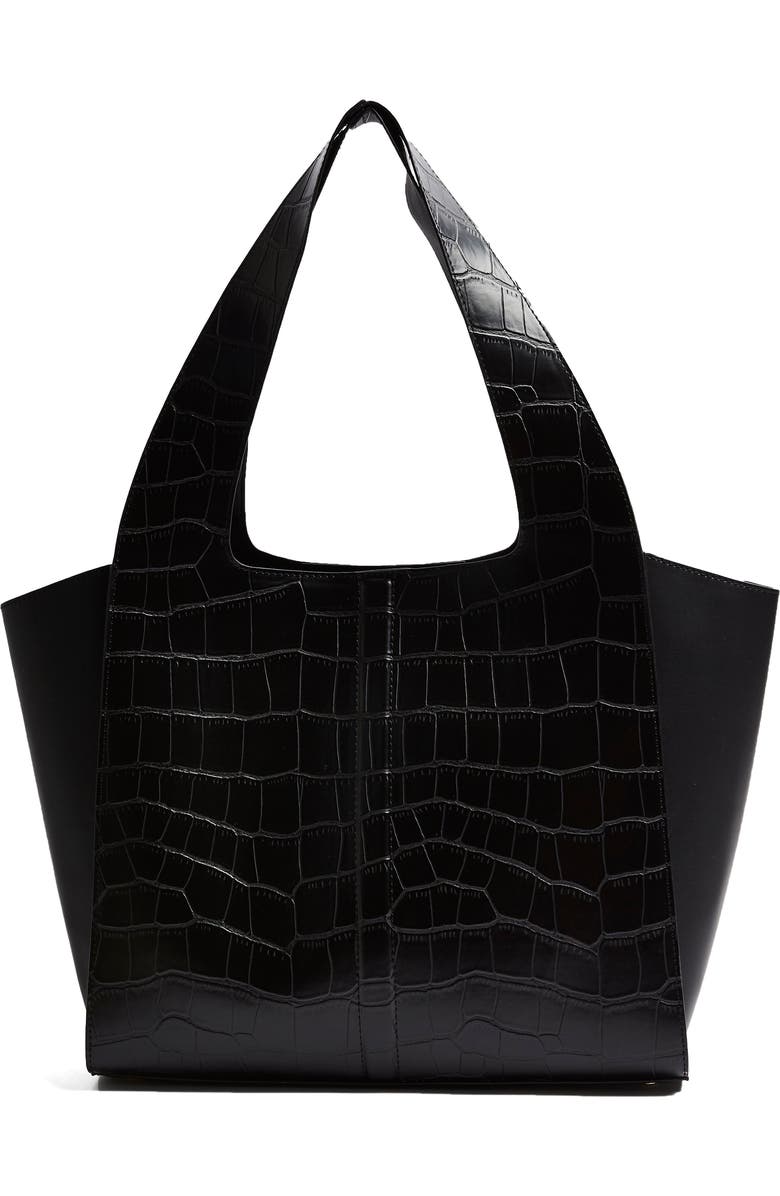 Topshop Taylor Croc Embossed Faux Leather Tote, Main, color,