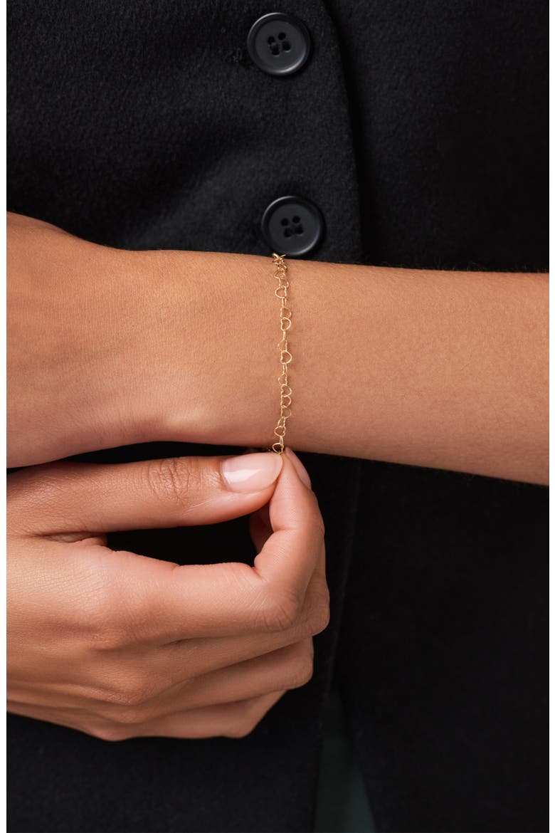 Solid Yellow Gold - Heart Chain Bracelet, Alternate, color, Gold