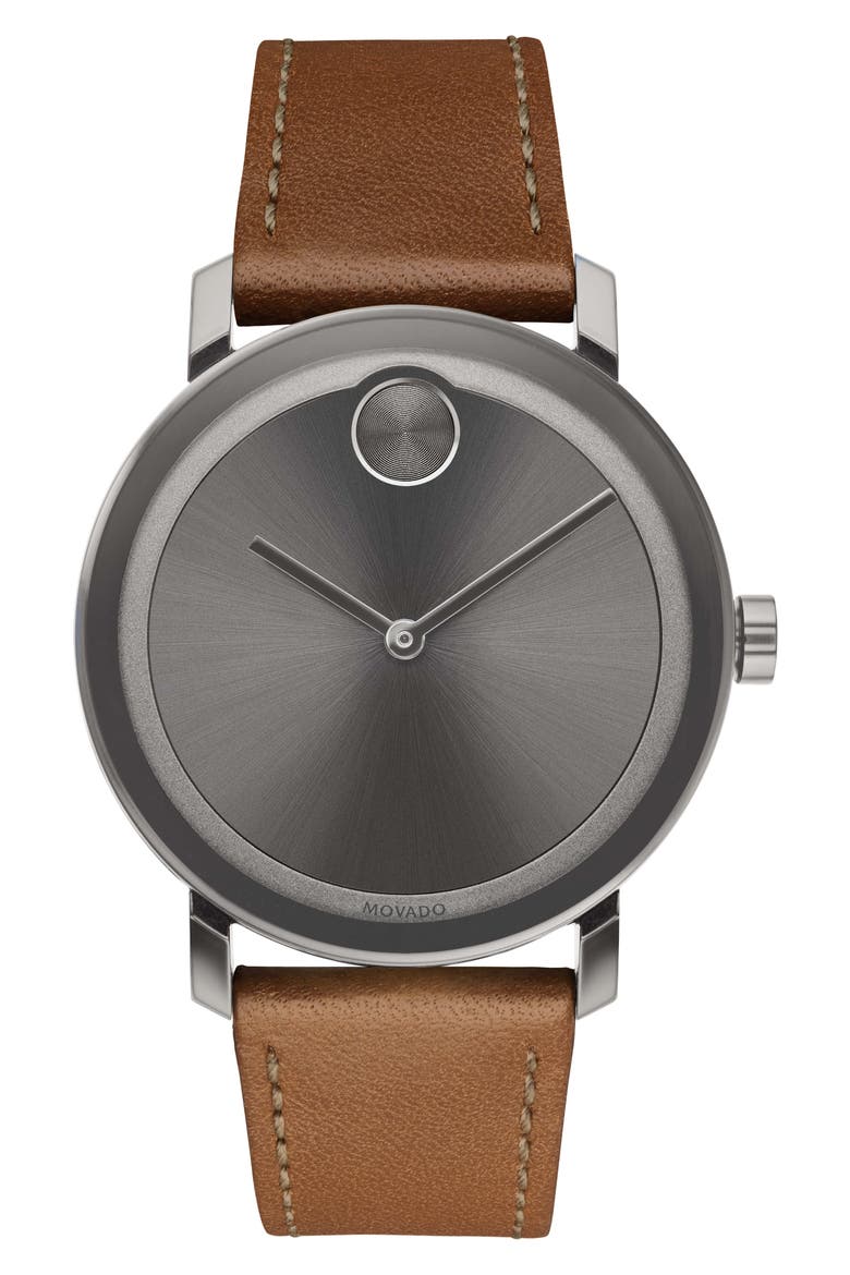 Bold Leather Strap Watch, 40mm, Main, color, COGNAC/ GREY