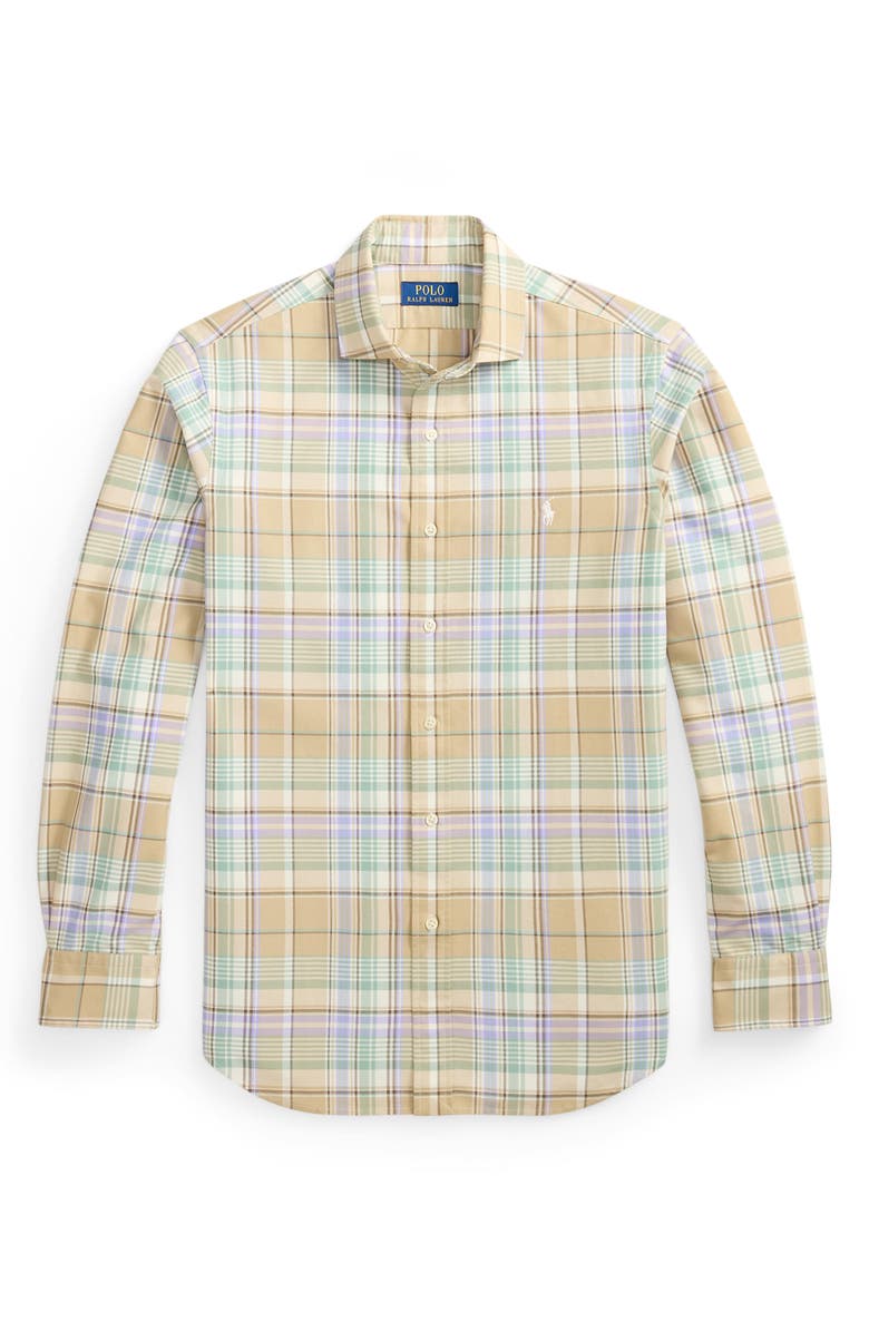 Polo Ralph Lauren Classic Fit Plaid Linen Button-Up Oxford Shirt, Alternate, color, Khaki Faded Mint Multi