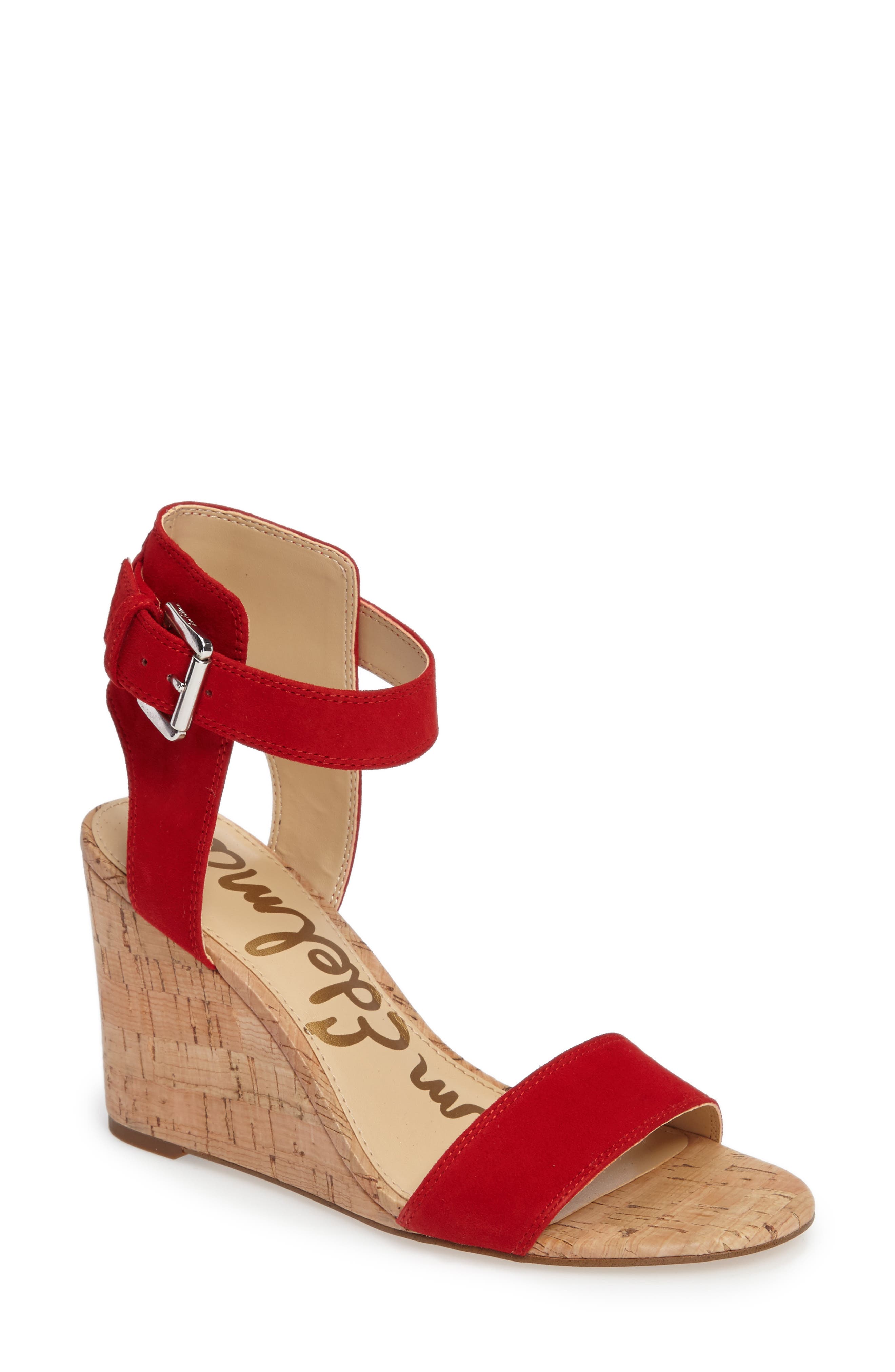 Willow Strappy Wedge Sandal, Main, color, PASSION RED SUEDE