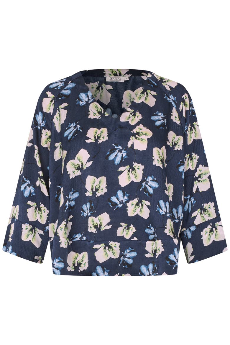 MaBenika Floral Print Blouse, Alternate, color, Navy Blazer