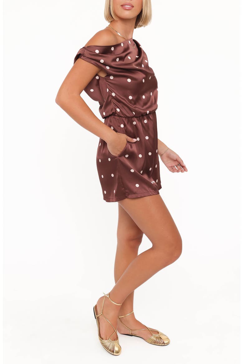 Cassidy One-Shoulder Romper, Alternate, color, BROWN POLKA DOT