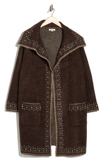 Max Studio Longline Open Front Cardigan In Brown