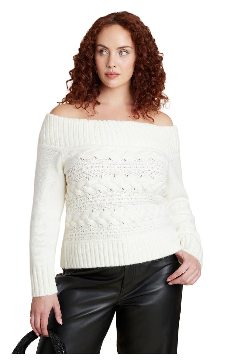 Off The Shoulder Cableknit Sweater, Main, color, JET STREAM