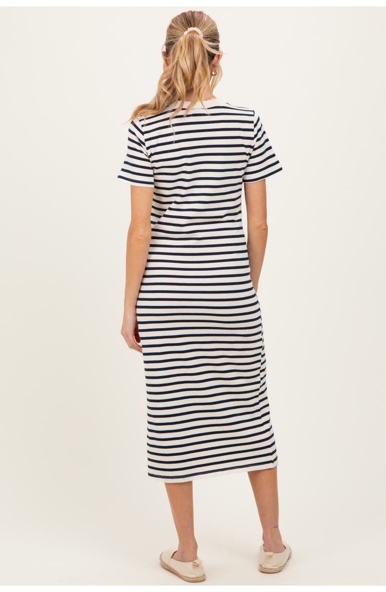 PinkBlush Striped Short Sleeve Midi Dress, Alternate, color, Navy Blue