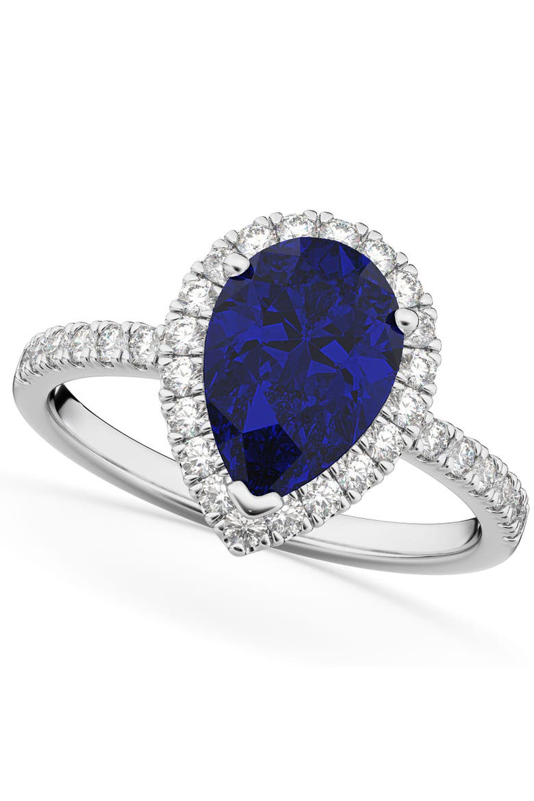 Pear Halo Blue Sapphire & Diamond Engagement Ring 14K, Main, color, 3.01ct/White Gold