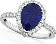 ALLUREZ Pear Halo Blue Sapphire & Diamond Engagement Ring 14K