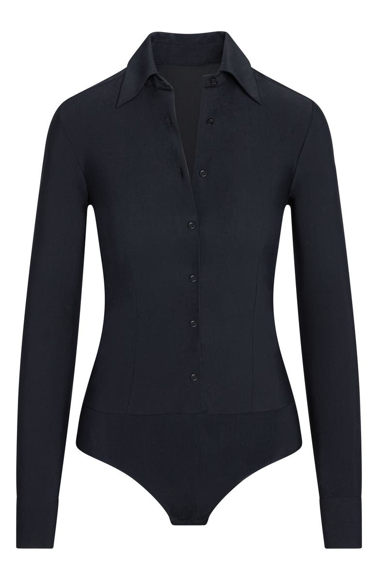 Classic Long Sleeve Button-Down Thong Bodysuit