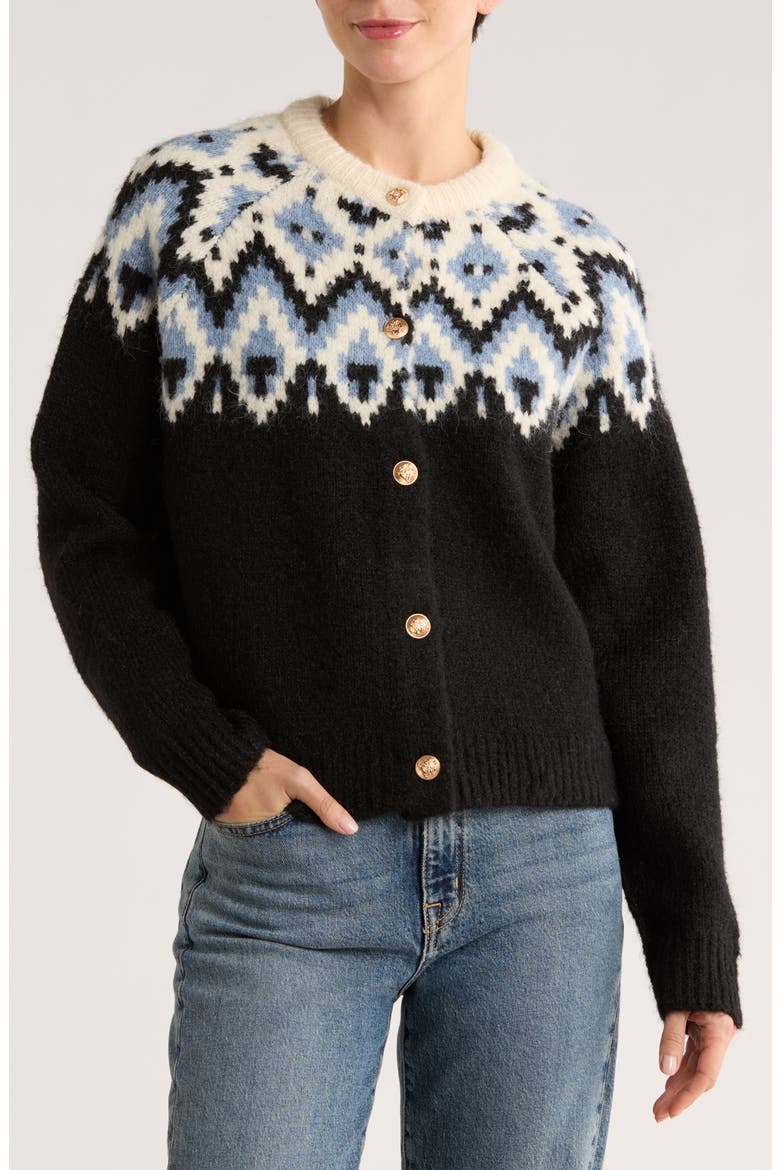 Fair Isle Button Front Cardigan, Main, color, NAVY