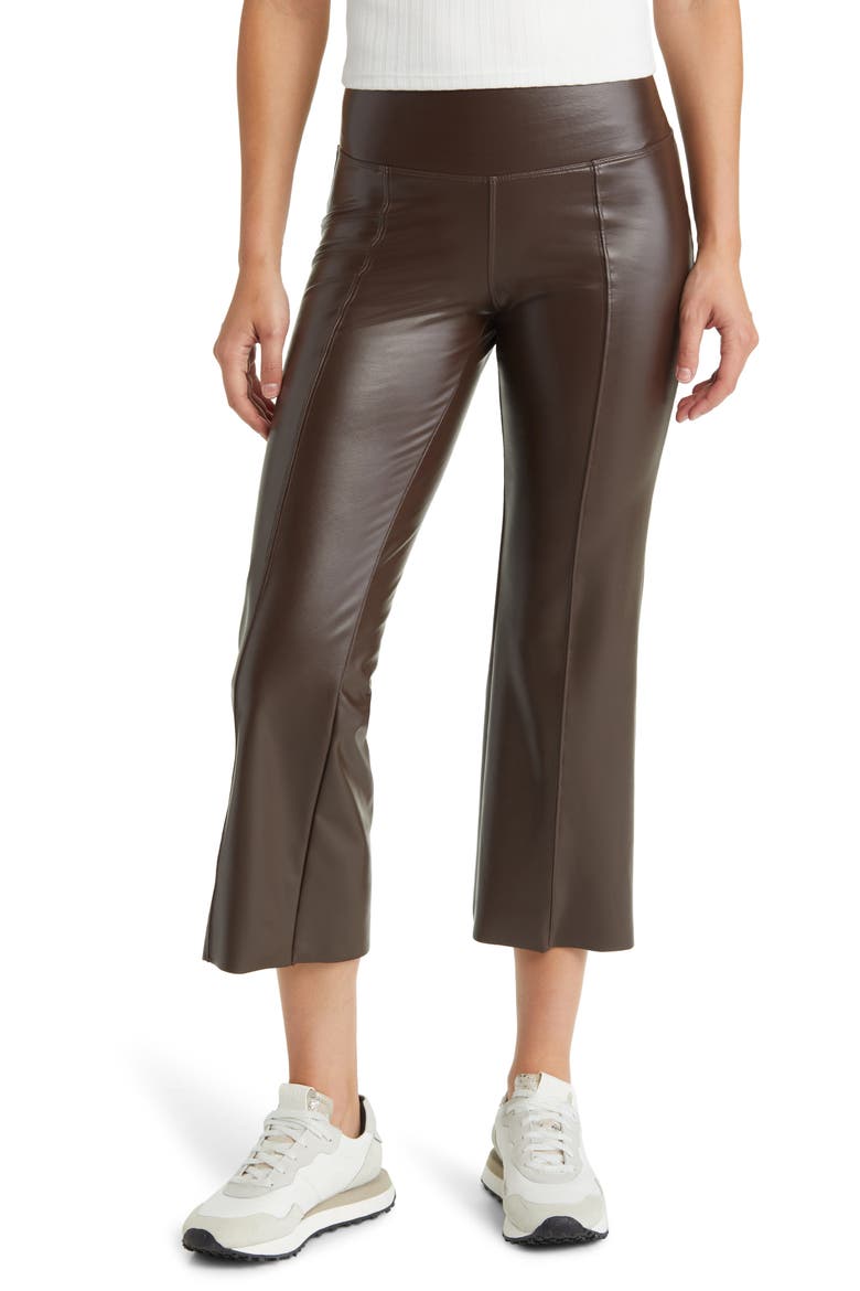 Crop Faux Leather Leggings, Main, color, CHOCOLATE BROWN
