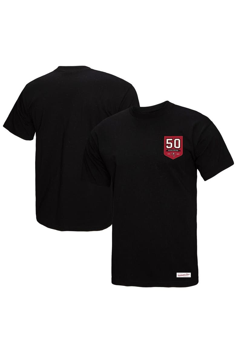 Women's Mitchell & Ness Black Tampa Bay Buccaneers 50th Anniversary Shield Oversized Boyfriend T-Shirt, Alternate, color, Black