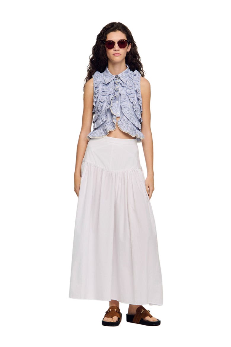 Long poplin skirt with ties, Alternate, color, White