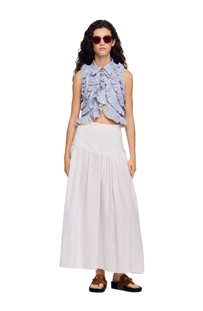 SANDRO Long poplin skirt with ties, Alternate, color, White