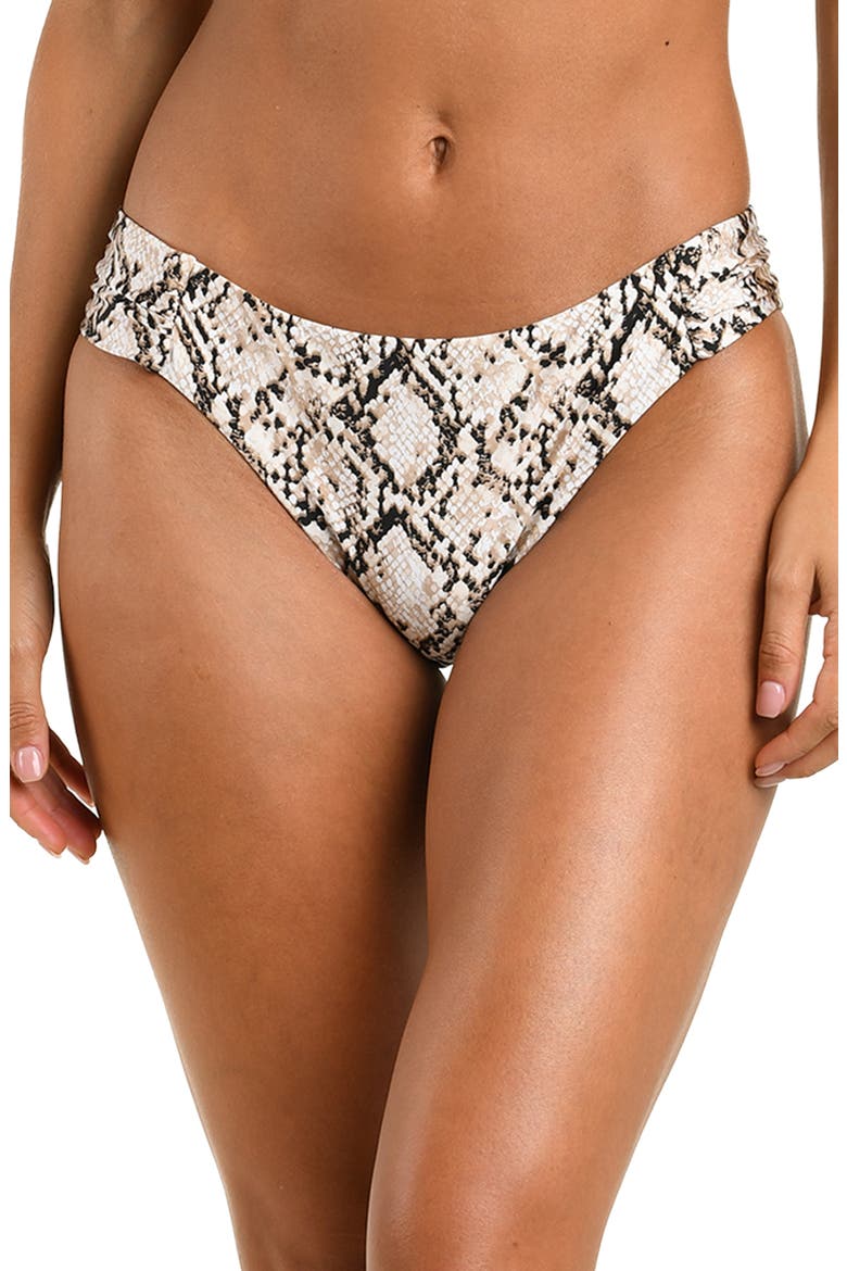 Island Serpent Ruched Moderate Bikini Bottoms, Main, color, BEIGE MULTI